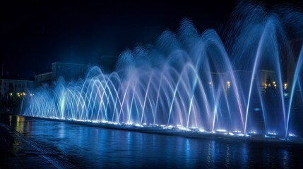 Colorful night fountains in city park