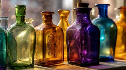 Colorful vintage glass bottles