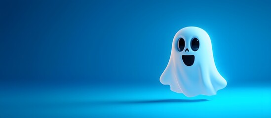 Cute 3D ghost character  floating on blue background