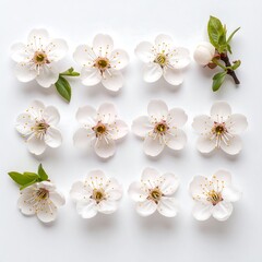 Delicate spring blossoms arranged in a grid pattern