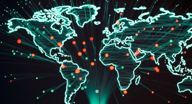 Global Network Depicting Communication Connections Across The World - Powered by Adobe