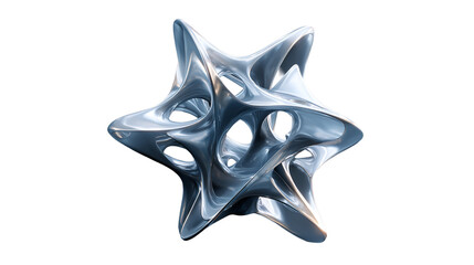 A futuristic chrome structure an organic star shaped form revealing intricate hollow spaces in bold