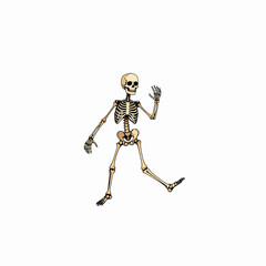 Illustration of a Human Skeleton in a Playful Dancing Pose Against a Plain White Background Displaying Motion and Anatomy