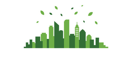 Fototapeta premium Green city skyline with falling leaves representing nature and urban spaces