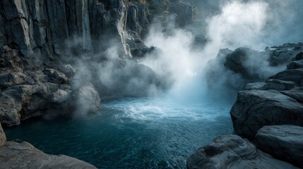 Dark dramatic water feature in rocky landscape