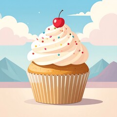 Delicious cupcake against a pastel sky