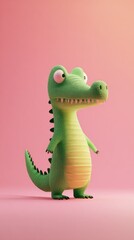 Naklejka premium Cute cartoon alligator standing on a pink background.