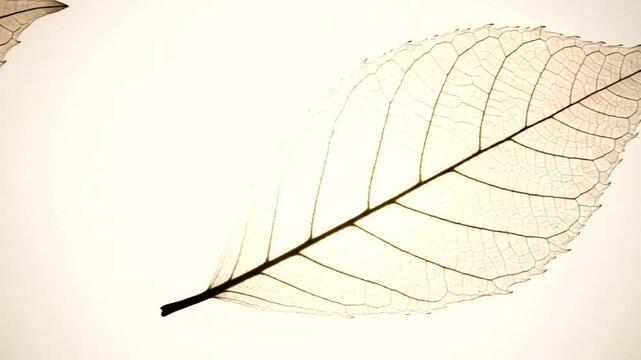 Delicate translucent leaf showcasing intricate vein patterns against a soft background