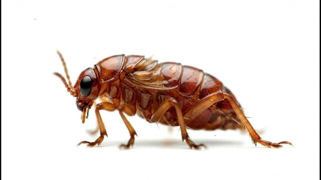 Detailed Macro Shot of a Cockroach on a White Background.