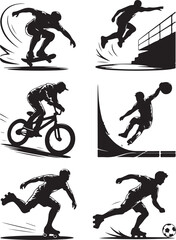 Fototapeta premium Dynamic athletes perform extreme sports action silhouettes