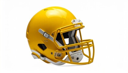 Fototapeta premium Bright Yellow American Football Helmet with Faceguard and Chin Strap