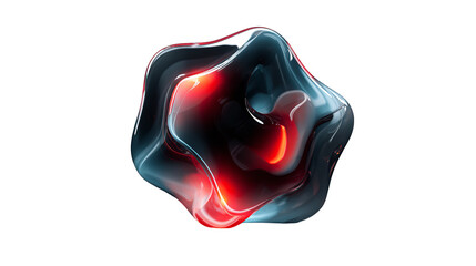 An abstract organic shape suggesting transformation with glowing red core in a black space