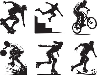 Fototapeta premium Dynamic athletes in action: skate, bike, ball, and roller