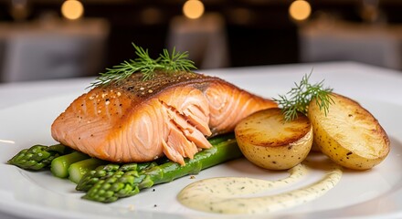 Salmon fillet with asparagus dish