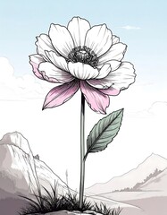 Detailed drawing of a flower in a landscape