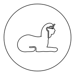 Sphinx Egypt pyramid concept egyptian statue of Giza icon in circle round black color vector illustration image outline contour line thin style