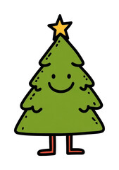 Fototapeta premium PNG Smiling cartoon Christmas tree illustration.
