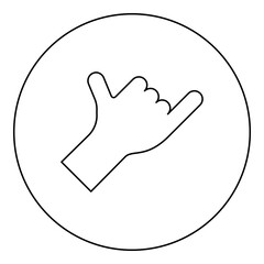 Obraz premium Shaka symbol hand hawaiian greeting gesture sign call me sign telephone loose surf up icon in circle round black color vector illustration image outline contour line thin style