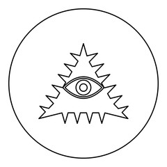 Mason symbol occult emblem of masonic Illuminati triangle all seeing eye of vision providence sacred sign in pyramid in triangle secret concept icon in circle round black color vector illustration 