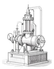 Detailed mechanical drawing of a vintage engine