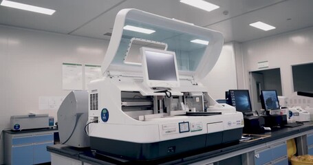 Advanced Medical Laboratory Equipment and Diagnostic Testing Machines in Modern Clinical Facility - Powered by Adobe