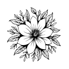 Elegant blossom illustration featuring symmetrical arrangement of floral elements presenting