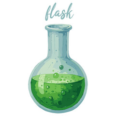 flask in watercolor illustration style, isolated vector on white background