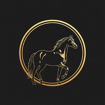 Golden Horse Silhouette in Circle - Elegant Equestrian Design for Brands.