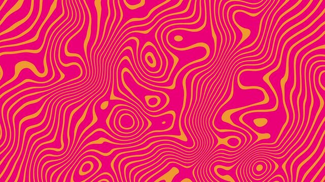 Dynamic Abstract Animation of Flowing Psychedelic Pink and Orange Liquid Lines in a Seamless Warped Loop. Stock Footage