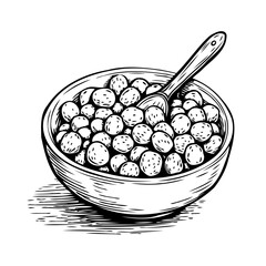 Hand drawn bowl illustration showcasing grains and spoon perfect for culinary themes and healthy