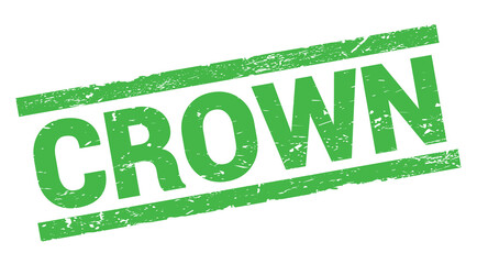 CROWN text on green rectangle stamp sign.