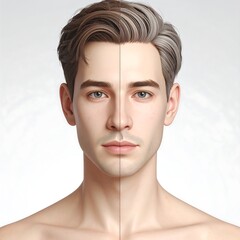 Digital portrait, split view, skin tones