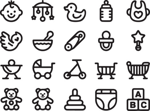 Charming baby icons for nursery decor and design projects