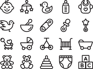 Fototapeta premium Cute baby icons for nursery decor and kids' products