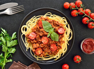 Italian spaghetti bolognese on plate