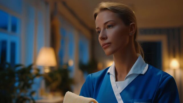 A supervisor conducting a quality inspection of cleaned rooms and staircases, highlighting leadership, quality assurance, efficiency, and the importance of consistent cleaning standards in facility