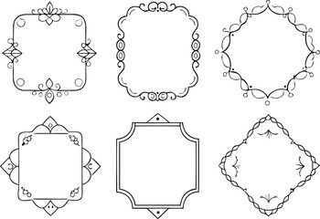 Collection of six ornate decorative vintage frames and borders with elegant scrollwork and flourishes