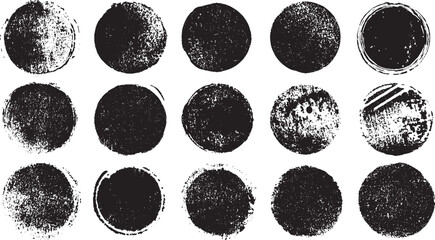 Distressed grunge round shapes with brush painted circles and black ink texture design set