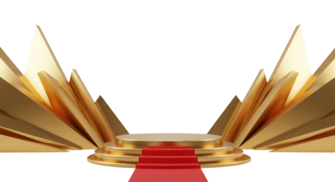 Golden award podium with red carpet transparent background cutout png - Powered by Adobe