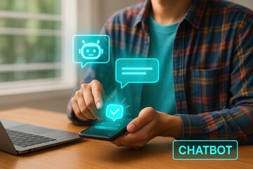 Engaging with ai chatbots for enhanced communication home office digital interaction contemporary close-up technology integration