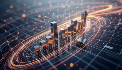 A 3D realistic business concept with geometric graphs, innovation, and success