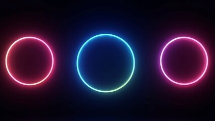 Three glowing neon circles on black background light