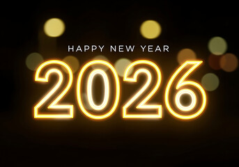 Brightly lit 2026 new year greeting against a blurred bokeh background