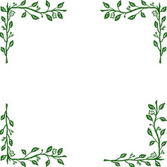 Elegant green vine frame decorated with lush leaves, natural botanical border design, fresh and minimalist greenery wreath, perfect for invitations, eco branding, posters, and digital artwork.