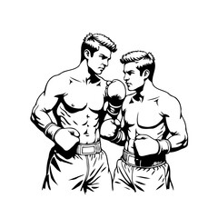Intense monochrome boxing match illustration showcasing strength and strategy between two athletic