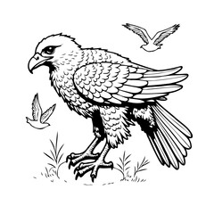 Majestic avian predator illustration with soaring companions presents a captivating natural world