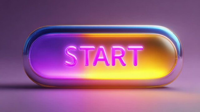 A vibrant, illuminated button featuring the word 'START' in bold, colorful neon styles, set against a stylish, modern gradient background, conveying a sense of initiation and creativity.