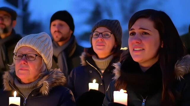 Candlelight Vigil Choir Singing in the Evening.