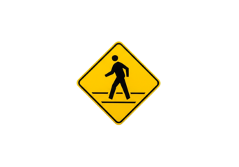 Pedestrian crossing sign icon, use caution and be aware of pedestrians, safety first with this bright yellow traffic symbol for road safety awareness