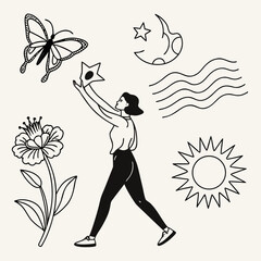 minimal line icons woman silhouette uterus and floral clipart set.svg